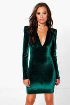 Thumbnail for your product : boohoo Velvet Plunge Neck Bodycon Dress