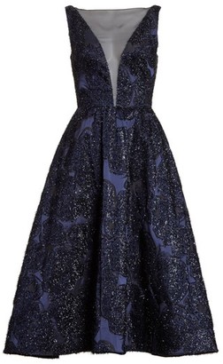 Lela Rose Metallic Jacquard Fit & Flare Dress