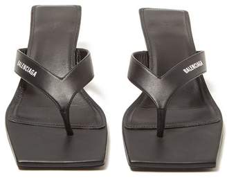 Balenciaga Logo Print Square Toe Leather Sandals - Womens - Black