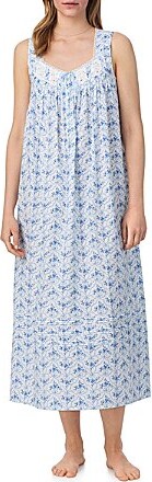 Eileen West Ribbon Print Sleeveless Sweetheart Neck Woven Cotton Ballet Nightgown