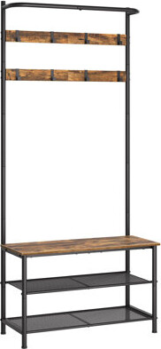 Hall Tree, Coat Rack With Shoe Bench, 4-In-1 Entryway Bench With Storage Shelves, Hanging Rod And 8 Movable Hooks, Hall Tree With Storage Bench For Ha