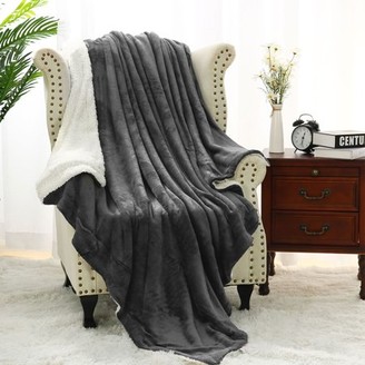 Piccocasa Fleece Throw Blanket Plush Flannel Blanket for Sofa, Dark Gray+White