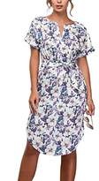 Thumbnail for your product : CoCo fashion Women's Casual V-Neck Floral Print Side Split Short Sleeve Belted Summer Dress
