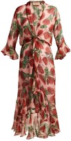 Thumbnail for your product : Adriana Degreas Fiore Protea-print Silk Ruffled Midi Dress - Pink Print