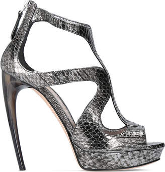 Alexander McQueen Horn heel metallic snakeskin sandals