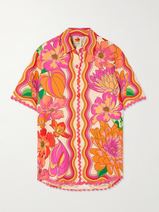 Farm Rio - Spring Affair Floral-print Linen-blend Shirt - Orange