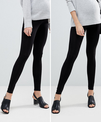 Asos DESIGN Maternity 2 pack over the bump high waisted leggings in black