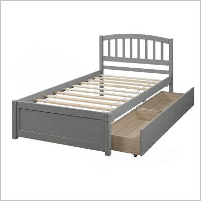 Twin Platform Storage Bed Wood Bed Frame With Two Drawers And Headboard