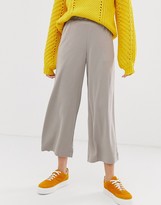 Thumbnail for your product : Monki cropped wide leg trousers with elastic waist in dark beige