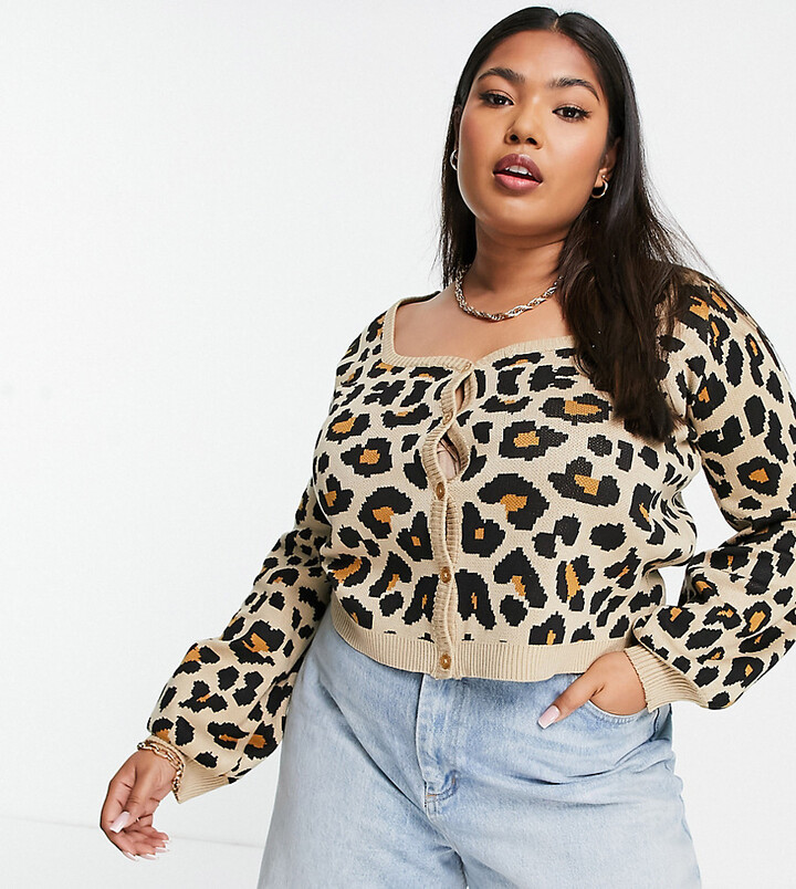 Daisy Street Plus 90s cropped cardigan in leopard print - ShopStyle