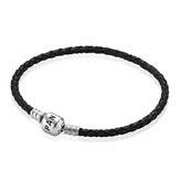 Thumbnail for your product : Pandora Black Single Woven Leather 17.5cm Bracelet