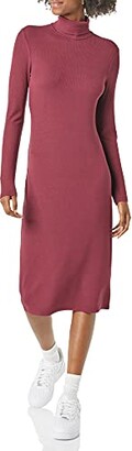 Amazon Essentials Women's Fine Rib Long-Sleeve Turtleneck Midi Dress (Previously Daily Ritual)