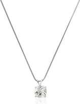 Thumbnail for your product : Amazon Collection 925 Sterling Silver 8mm Cushion Cut April Birthstone Created White Sapphire Solitaire Pendant Necklace for Women with 18 inch Box Chain