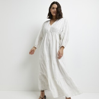 River Island Womens Plus White Broderie Maxi Dress