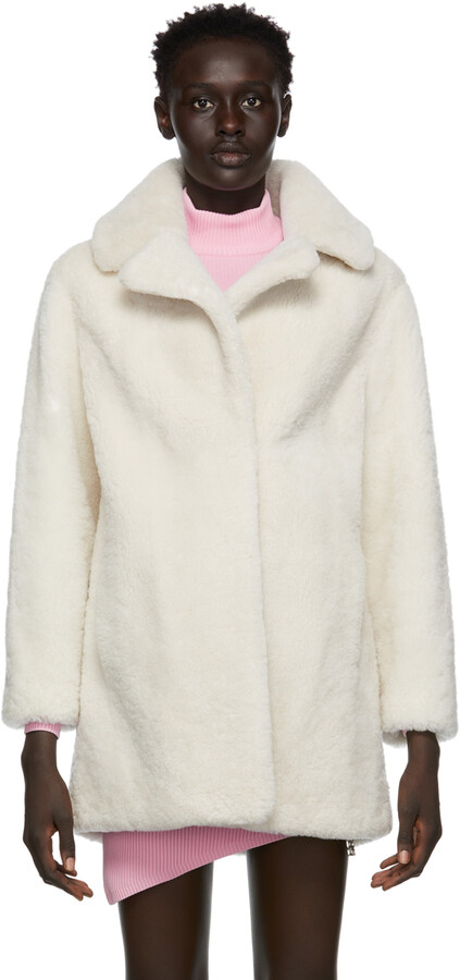 Yves Salomon Meteo Off-White Curly Shearling Coat - ShopStyle