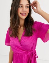 Thumbnail for your product : Qed London flared sleeve wrap mini dress in hot pink