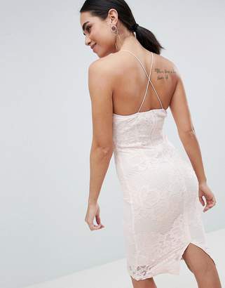 AX Paris Contrast Pink Lace Bodycon Dress With Plunge Front
