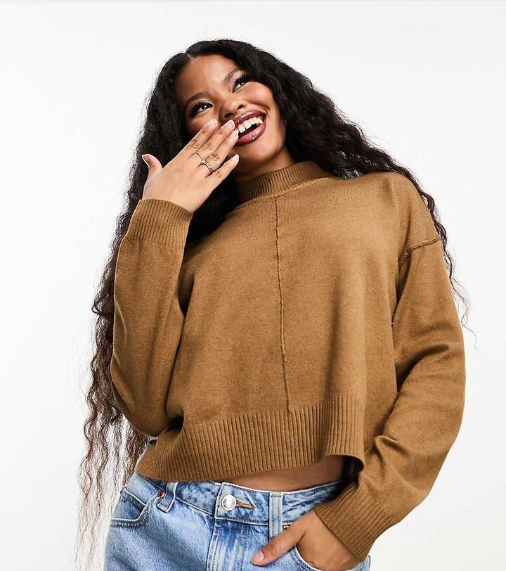 JDY Petite seam detail high neck jumper in camel ShopStyle Plus