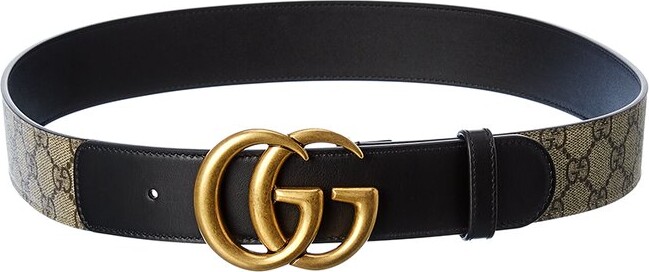 Gucci Double G Buckle Gg Supreme Canvas & Leather Belt