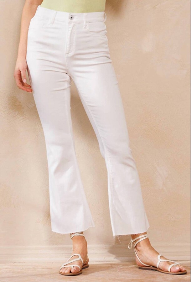 Sneak Peek High Rise Cropped Kick Flare Denim in White ShopStyle