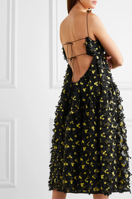 Cecilie Bahnsen Sofie Open-back Floral-appliqued Organza Midi Dress - Black