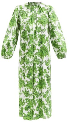 Emilia Wickstead Theadora Floral-print Cotton-poplin Nightdress - Green White