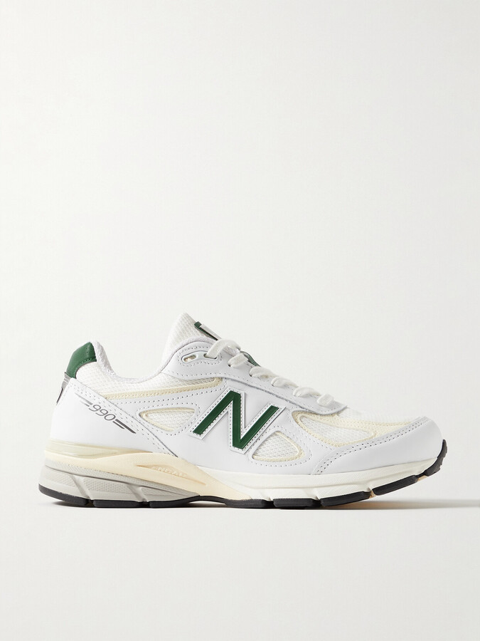 New Balance 990v4 Leather And Mesh Sneakers - White