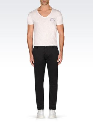 Armani Jeans Slim Fit Trousers In Cotton Satin
