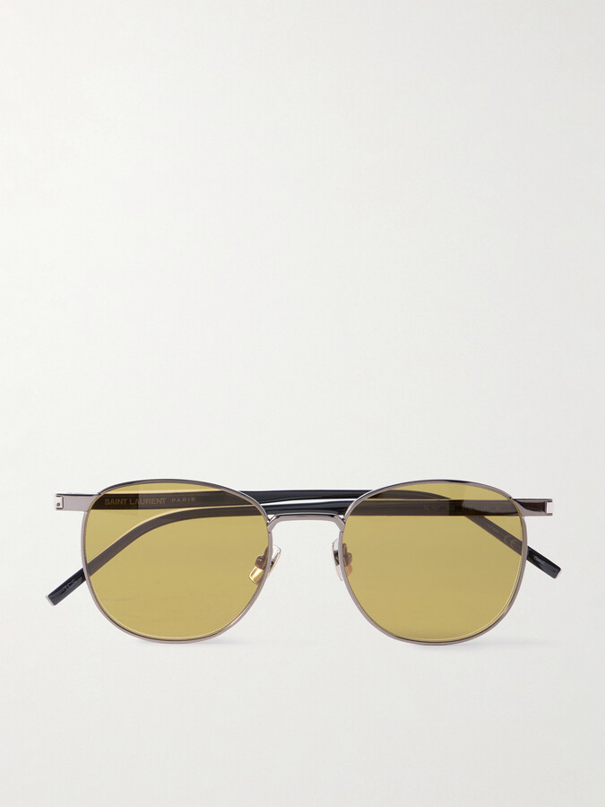 Saint Laurent Eyewear Round-frame Gunmetal-tone And Acetate Sunglasses - Green
