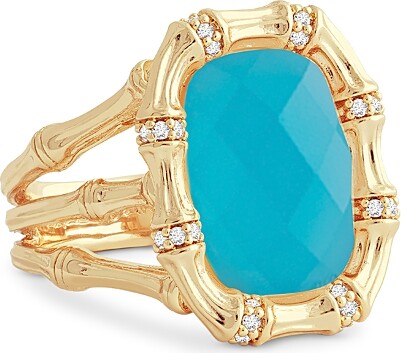 Anabel Aram Pave & Turquoise Bamboo Cocktail Ring