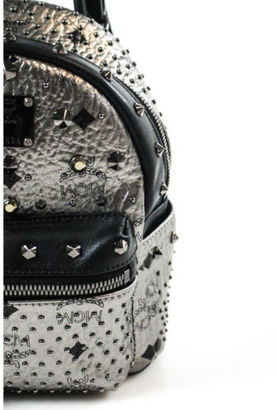MCM Diamond Visetos Metallic Silver Studded Mini Backpack Handbag EVHB