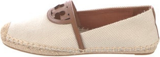 Tory Burch Canvas Espadrilles Brown & Neutrals Colorblock Pattern Semi-Pointed Toes Mary Jane Strap Designer
