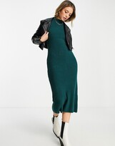 Thumbnail for your product : Monki melange knit midi dress in dark green - DGREEN