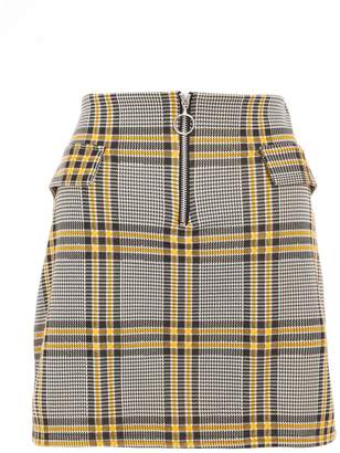 Quiz Black and Yellow Check Zip Front Mini Skirt