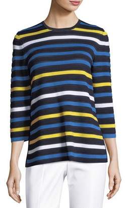 St. John Striped Knit 3/4-Sleeve Pullover Sweater