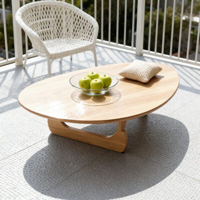 caimen Solid Wood Modern Triangle Coffee Table Unique Geometric Abstract Mid-Century Design For Living Room Oval Irregular Tea Table For Office Patio Bedro