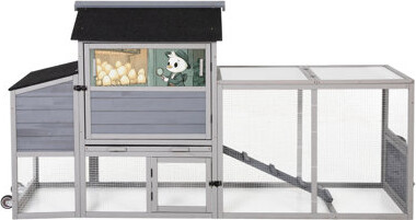 August Grove Portable Outdoor Chicken Coop With Run, Sleeping Room, And Wheels For Backyard Pets, Gray Colorful Patterns, Multi - Access Adaptable Nesting Box, Roo