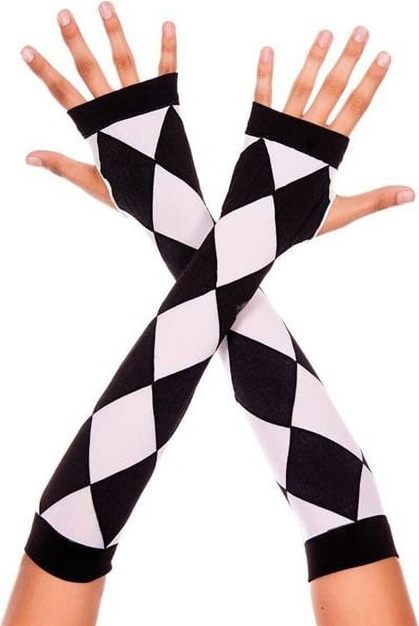 Music Legs Diamond design elbow length fingerless arm warmers 491-BLACK/WHITE