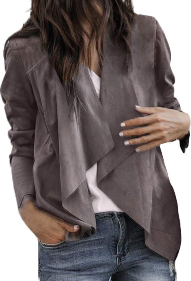 KaloryWee Sale Clearance Women Long Sleeve Leather Open Front Short Cardigan Suit Jacket Work Office Coat 