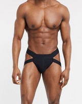 Thumbnail for your product : ASOS DESIGN DESIGN jock strap with leg strap in black