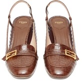 Thumbnail for your product : Fendi Promenade Slingback Crocodile-effect Leather Pumps - Dark Brown