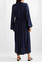 Thumbnail for your product : The Row Sasha Gathered Silk-blend Satin Midi Dress - Navy