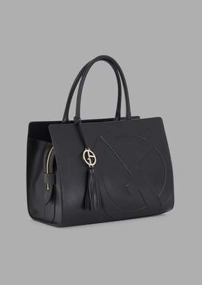 Giorgio Armani Leather Cabas Bag With Raised Ga Logo