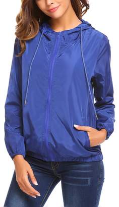 Zeagoo Women Lightweight Hooded Jacket Waterproof Windbreaker Rain Coat