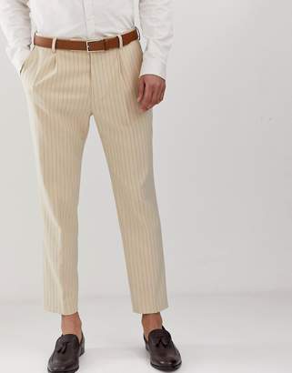 ASOS Design DESIGN cigarette suit trousers in cream pinstripe