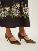 Thumbnail for your product : Rochas Point Toe Mary Jane Satin Pumps - Womens - Khaki