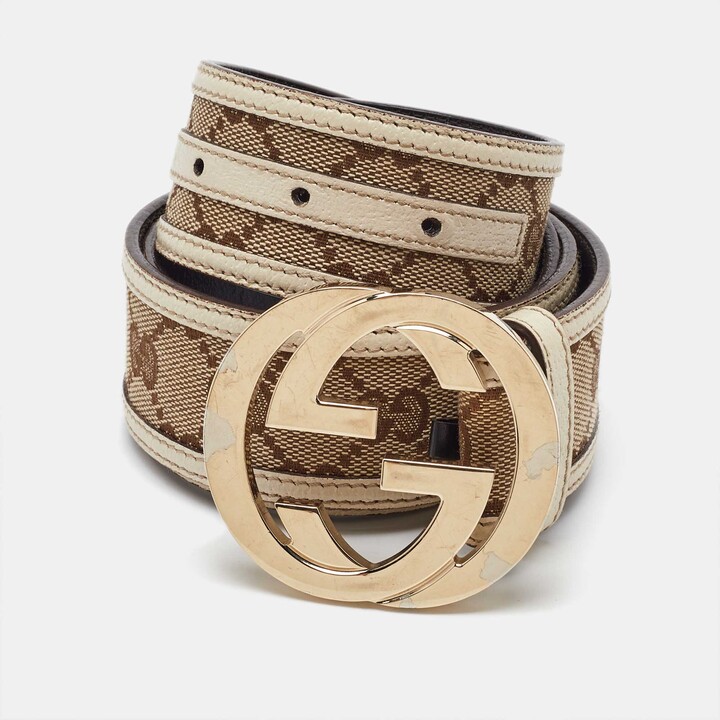 Gucci Beige GG Canvas and Leather Interlocking G Buckle Belt 95CM