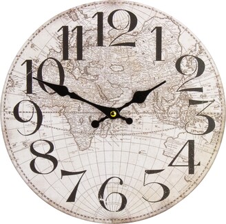 Northlight 12" Ivory Black B/O Round Wall Clock with World Globe Design