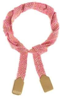 Assya Gold Plated and Pink Silk Wrap around Weaved Bracelet of Length 60.5cm