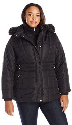 Details Women's Plus Size Fashion Winter Coat with Inner Attached Quilted Vest